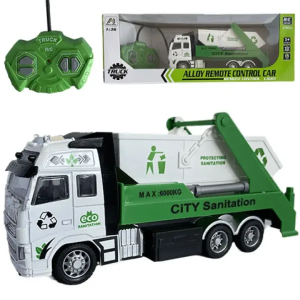 Camion de transport deșeuri sau container cu telecomandă RC cu lumină 27MHz 1/36 20cm în două versiu imaginea 2