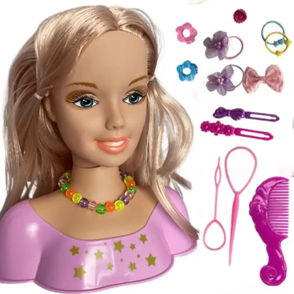 Cap de papusa pieptanabila cu par blond, fundite si accesorii imaginea 2