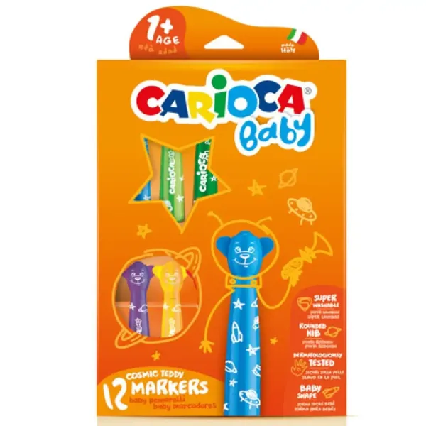 Carioca: Set de 12 markere colorate cu ursuleți pentru copii, lavabile imaginea 1