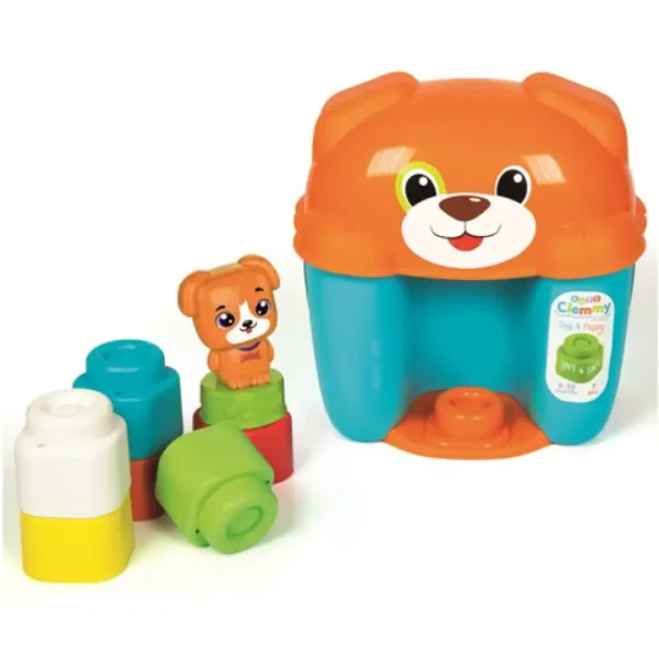 Clemmy joc de construcție cățel maro moale într-o cutie de depozitare set - Clementoni imaginea 2