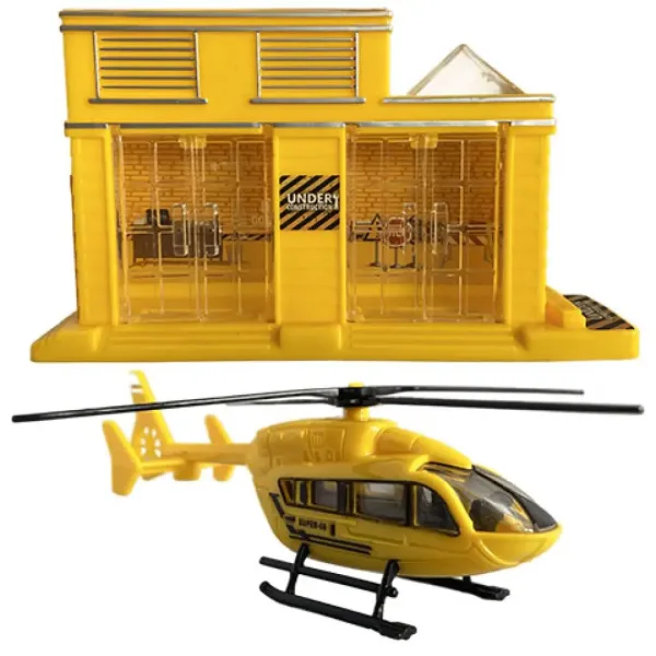 Construcție mare cu vehicule, clădire și elicopter set de joacă din 9 piese imaginea 2