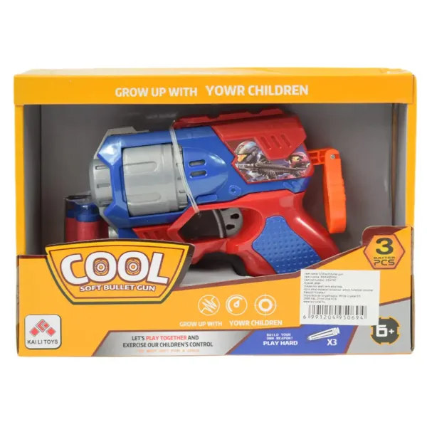Cool Soft Bullet Gun: Pistol mic cu cartușe de culoare albastru-roșu 14cm imaginea 6