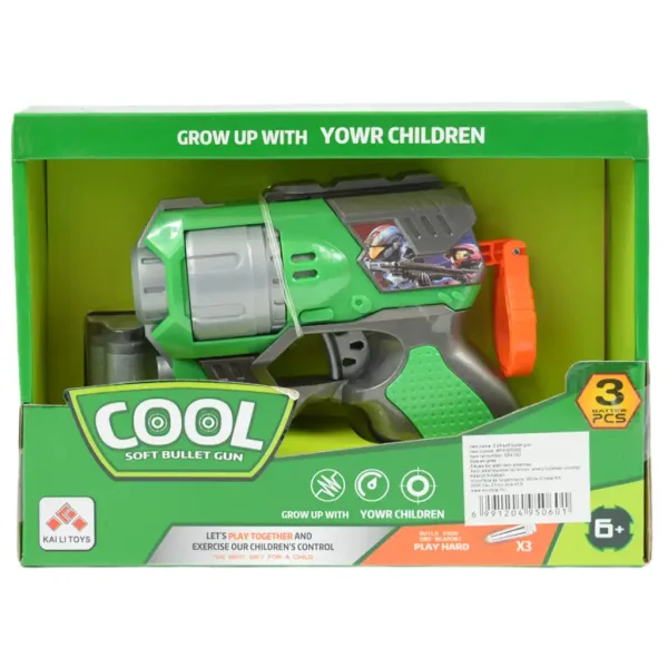 Cool Soft Bullet Gun: Pistol mic cu cartușe de culoare verde 14cm imaginea 5