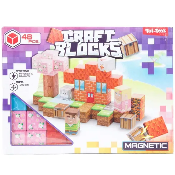 Craft Blocks joc de construcție magnetic, 48 de piese – în două variante imaginea 2