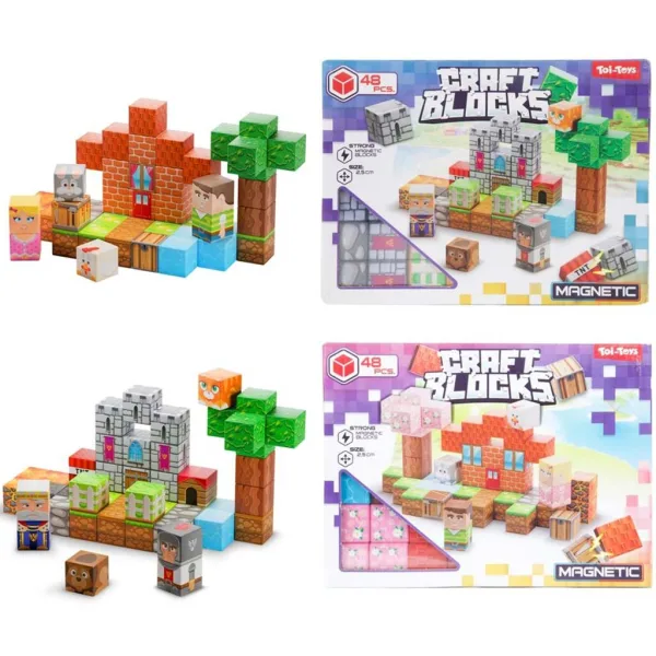 Craft Blocks joc de construcție magnetic, 48 de piese – în două variante imaginea 3