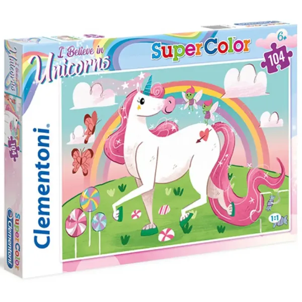 Cred în Unicorni Puzzle Supercolor 104buc - Clementoni imaginea 1