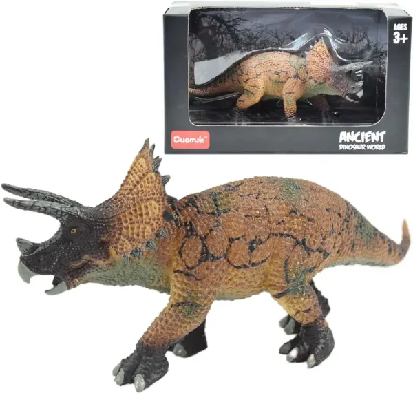 Dino World: Figurina de dinozaur Triceratops bogat detaliată, de 16 cm, în ambalaj decorativ imaginea 1