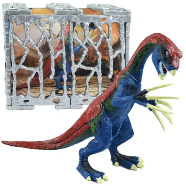 Dino World: Figurină detaliată a dinozaurului Therizinosaurus de 20 cm într-o cușcă imaginea 2