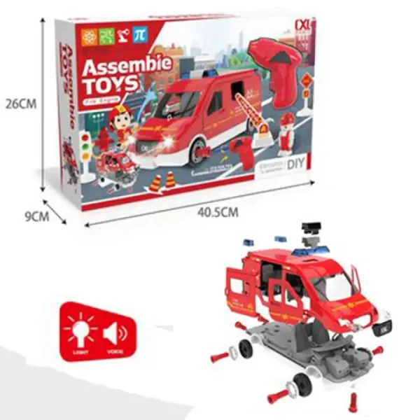 DIY Assembly set mașină de pompieri cu efecte de sunete și lumini set 63 bucăți imaginea 2