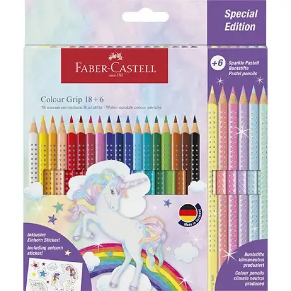 Faber-Castell: 24 bucăți GRIP set creioane colorate cu 6 bucăți de culori pastel imaginea 1