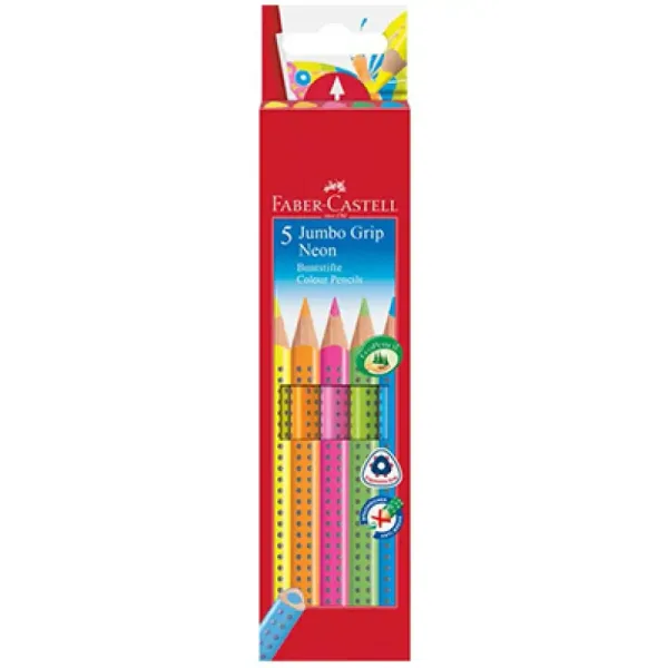 Faber-Castell: GRIP Jumbo Neon set creioane colorate - 5 bucăţi imaginea 1