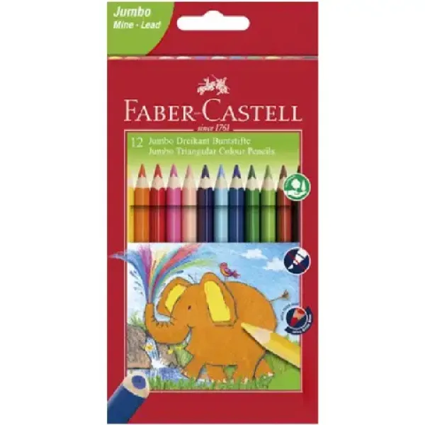 Faber-Castell: Jumbo set de 12 creioane colorate triunghiulare imaginea 1