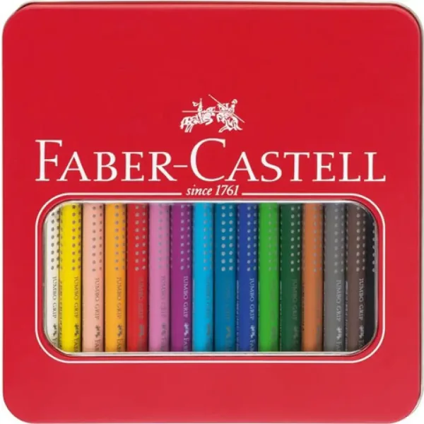 Faber-Castell: Jumbo Grip creion colorat set în cutie de metal 16 bucăţi imaginea 1