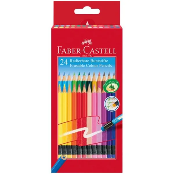 Faber-Castell: set creioane colorate cu radieră 24 bucăți imaginea 1