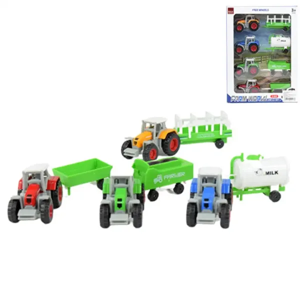 Farm World: 4 bucăți set tractor agricol cu ​​remorcă 1/64 imaginea 1
