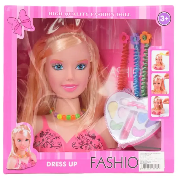 Fashion Girl: Cap de papusa pieptanabil cu par blond cu paleta de machiaj si accesorii 21cm imaginea 8