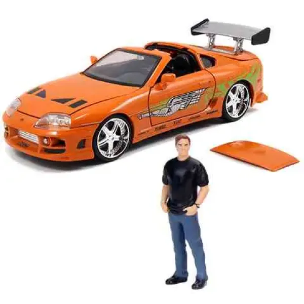 Fast & Furious: Brian figurină și Toyota Supra model auto 1/24 - Simba Toys imaginea 2
