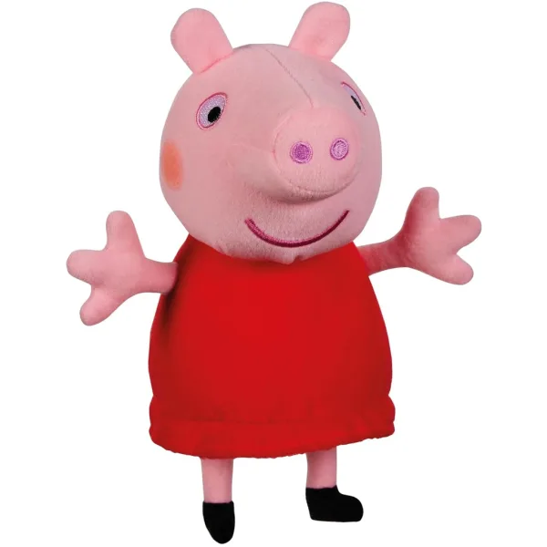 Figurina de pluș Peppa porcul vorbitor în rochie roșie de 20cm imaginea 2