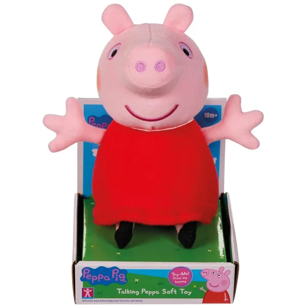 Figurina de pluș Peppa porcul vorbitor în rochie roșie de 20cm imaginea 1