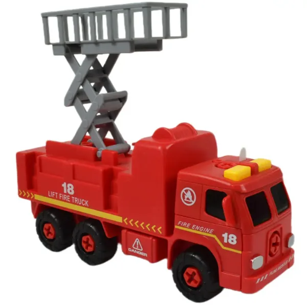 Fire Engine: Camion de pompieri demontabil cu coș de ridicare, scule si sunet 20cm imaginea 3