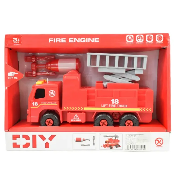 Fire Engine: Camion de pompieri demontabil cu coș de ridicare, scule si sunet 20cm imaginea 7
