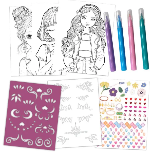 Glammy Gloss: Set creativ de designer de modă și colorat cu markere și autocolante imaginea 2