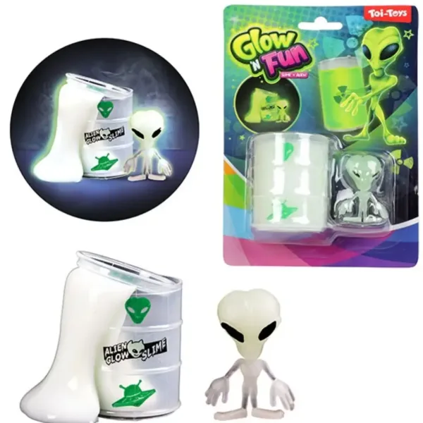 Glow'N Fun Slime Alien: Slime fluorescent în butoaie cu ulei cu figurina extraterestră imaginea 2
