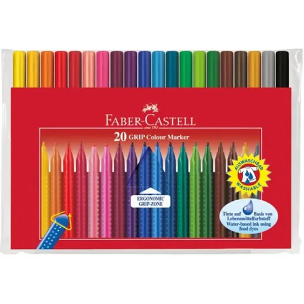 Grip marker colorat care se spală set 20 bucăţi - Faber-Castell imaginea 1