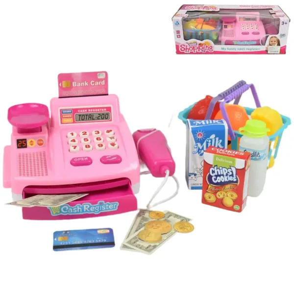 Happy Shopping: Casă de marcat roz cu produse, sunet si accesorii 22x10x15cm imaginea 1