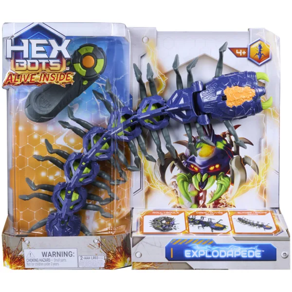 HexBots Explodapede RC robot centiped cu ochi luminoși, controlat de la distanță – Spin Master