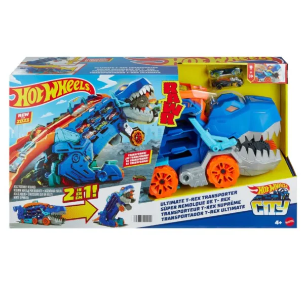 Hot Wheels City: Transformabil Ultimate Transportor de Mașini T-Rex - Mattel imaginea 1