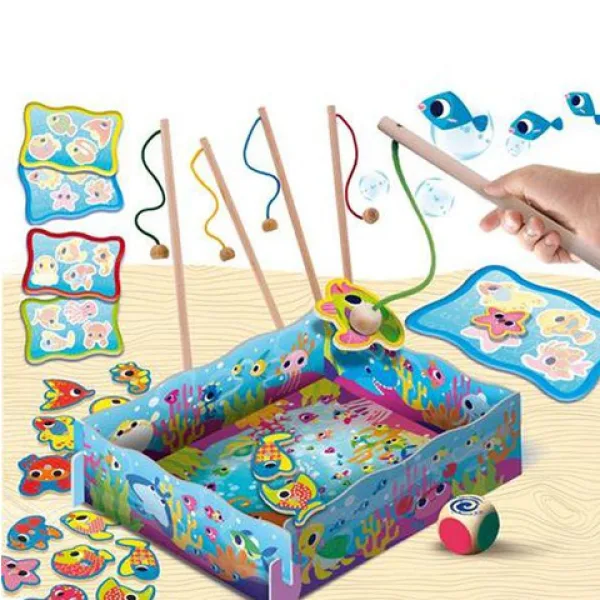 Joc de pescuit magnetic din lemn Montessori pentru bebeluși imaginea 2