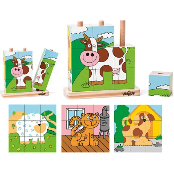 Jucărie de lemn cuburi animale imaginea 2