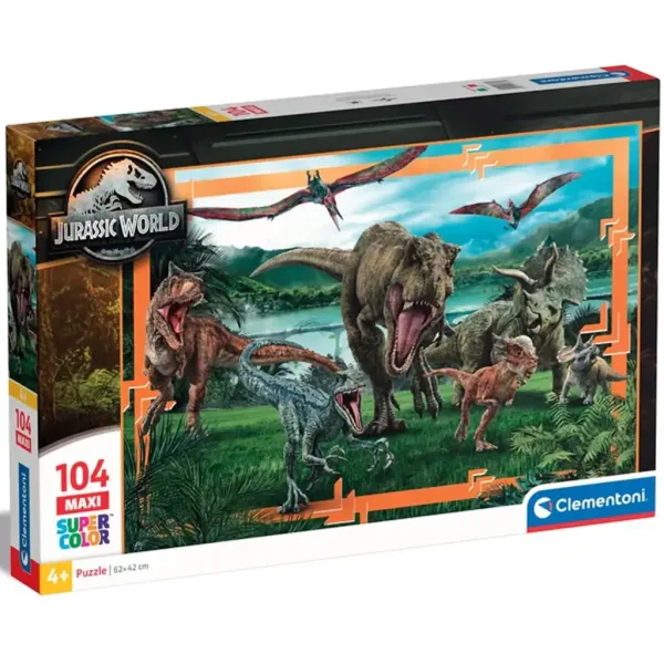 Jurassic World regatul dinozaurilor puzzle maxi supercolor de 104 bucăți - Clementoni imaginea 1