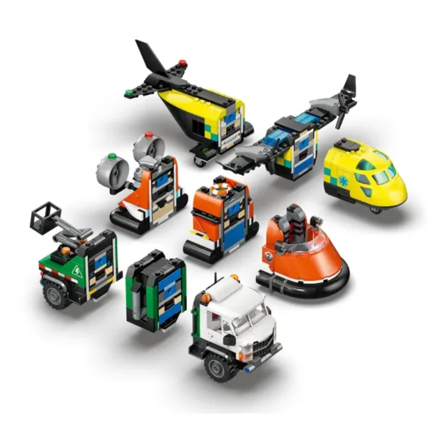 LEGO® City: Aeronava, camion cu braț telescopic și vehicul cu pernă de aer remix (60505) imaginea 3