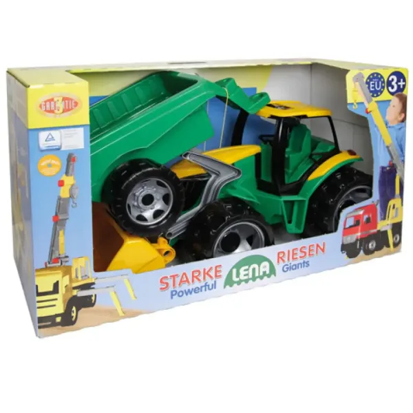 LENA: Tractor uriaş cu remorcă galben/verde 108cm imaginea 2