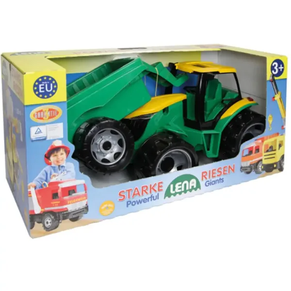 LENA: Tractor uriaş cu remorcă verde/galben 93cm imaginea 2