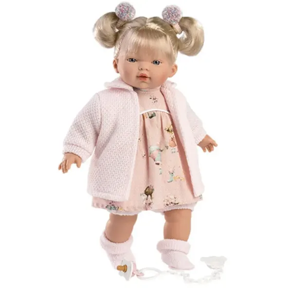 Llorens: Aitana păpușă plânge cu suzetă, în cardigan roz 33cm imaginea 2