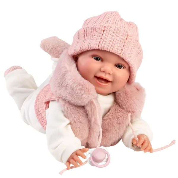 Llorens: Chloe 38cm păpușă plângătoare în vestă roz imaginea 3