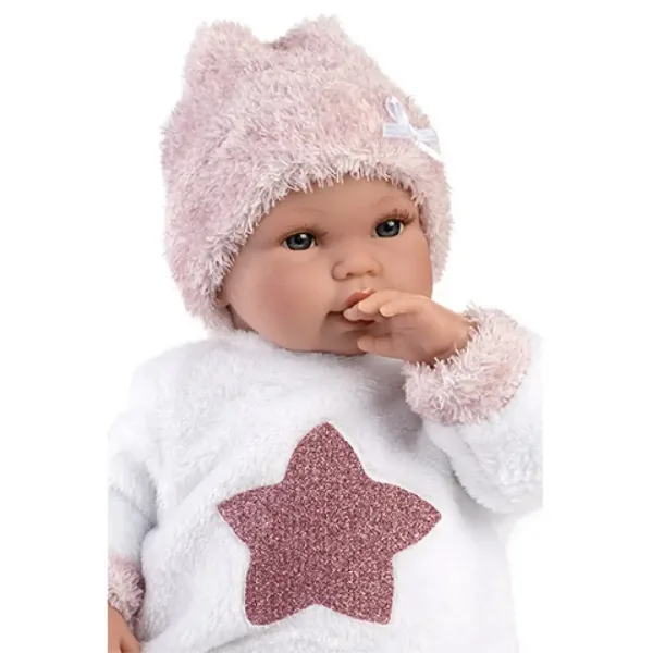 Llorens: Nou nascut păpușă fetiță plânge în pijamale de pluș cu model stea 36cm imaginea 3