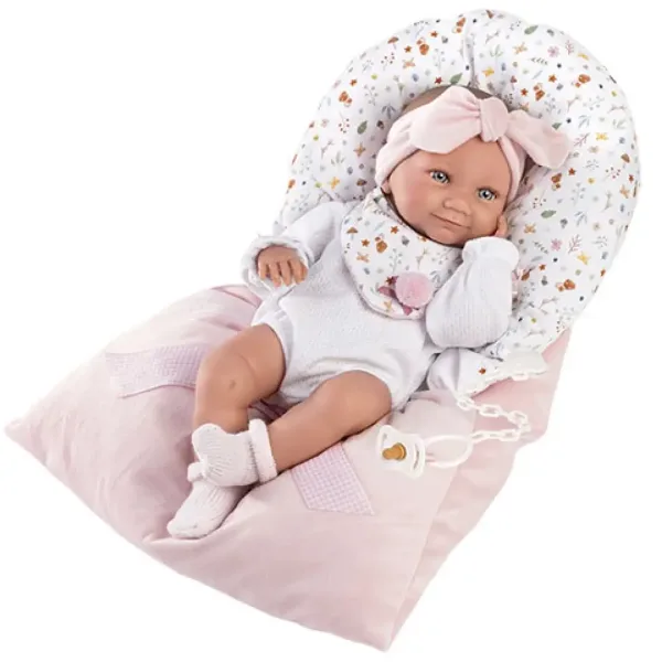 Llorens: păpușă fetiță nou-născută de 38 cm cu sac de dormit roz imaginea 2