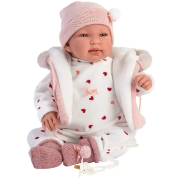 Llorens: Tina 44cm păpușă cu funcție de plâns în vestă roz imaginea 5