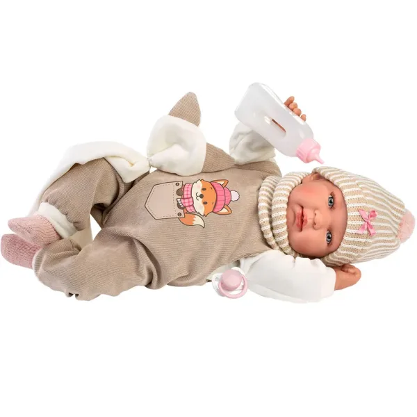 Llorens: Tina, păpușă nou-născută de 44 cm, cu sunete, îmbrăcată într-un costum cu vulpiță imaginea 2