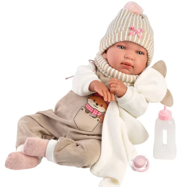 Llorens: Tina, păpușă nou-născută de 44 cm, cu sunete, îmbrăcată într-un costum cu vulpiță imaginea 3
