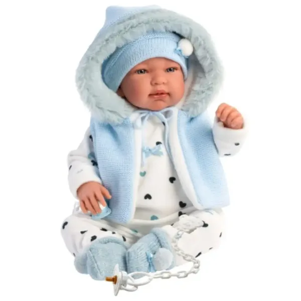Llorens: Tino 44cm păpușă cu funcție de plâns în vestă albastră imaginea 5