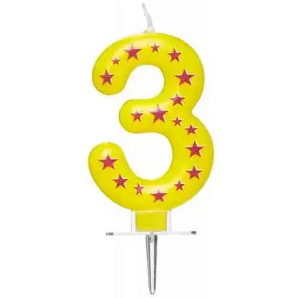 Lumânare pentru tort în formă de numărul 3, cu stele imaginea 2