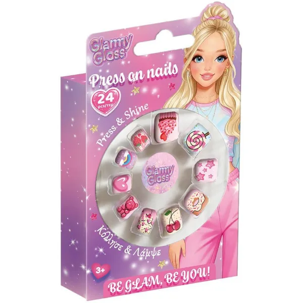 Luna: Set de unghii false colorate și modelate Glammy Gloss 24buc imaginea 1