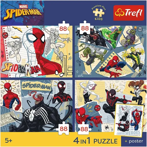 Marvel Spider-Man - 4 x 88 bucăți Premium Plus Kids puzzle - Trefl imaginea 2