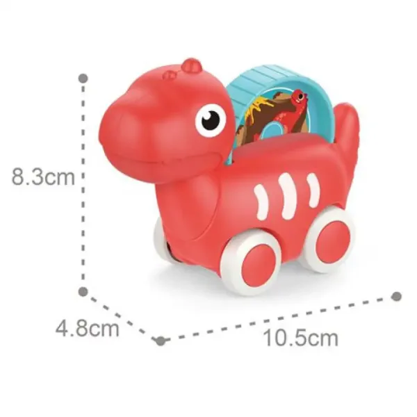 Mașinuță de bebe dinozaur roșu cu filmuleț 10,5cm imaginea 2