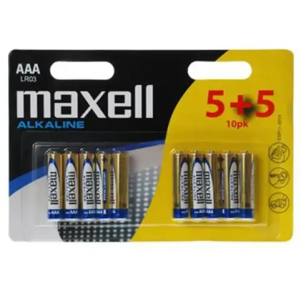 Maxell: Baterii alcaline 1.5V AAA LR03 5+5 bucăţi în pachet blister imaginea 1